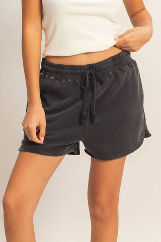 Acid Washed Elastic Waist Shorts - Rise and Redemption