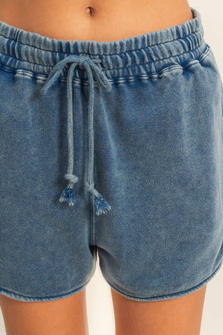 Acid Washed Elastic Waist Shorts - Rise and Redemption