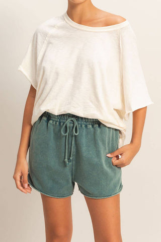Acid Washed Elastic Waist Shorts - Rise and Redemption