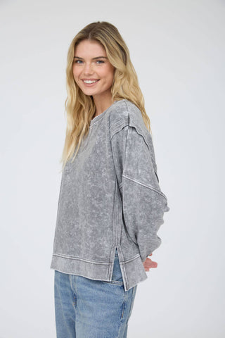 Acid Washed Grey Side Slit Knit - Rise and Redemption