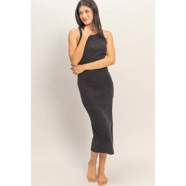Acid Washed Ribbed Midi Tank Dress - Rise and Redemption