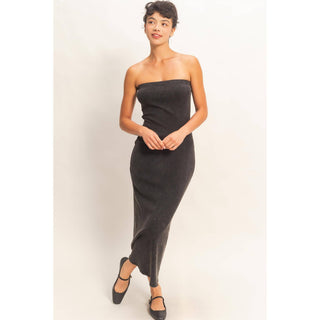 Acid Washed Ribbed Midi Tube Dress - Rise and Redemption