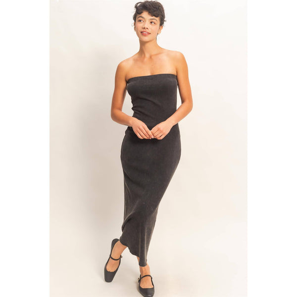 Acid Washed Ribbed Midi Tube Dress - Rise and Redemption