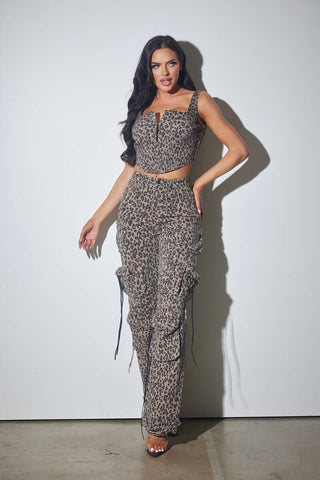 Animal Print Cargo Stretch Pants - Rise and Redemption