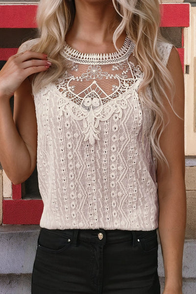 Apricot Guipure Lace Crochet Keyhole Back Tank Top - Rise and Redemption