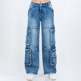 Avril Denim Wide Leg Cargos - Rise and Redemption