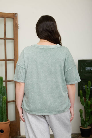 PLUS WASHED EXPOSED SEAM V NECK BOXY KNIT TOP