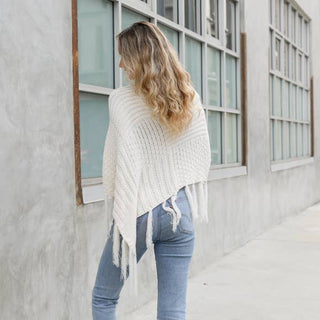 Turtleneck Cable Knit Poncho With Tassels