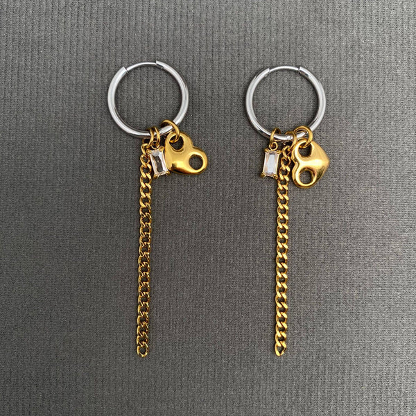 Two Tone Mixed Metal Huggie Earrings
