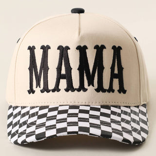 MAMA Embroidered Checkered Brim Trucker Hat
