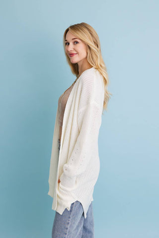 Cozy Open-Front Waffle Knit Long Cardigan