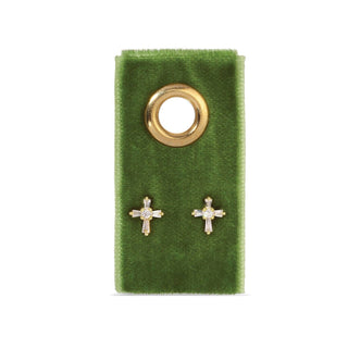 Baguette Cross Studs On Velvet Gift Tag - Rise and Redemption