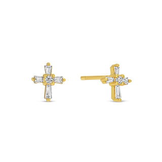Baguette Cross Studs On Velvet Gift Tag - Rise and Redemption