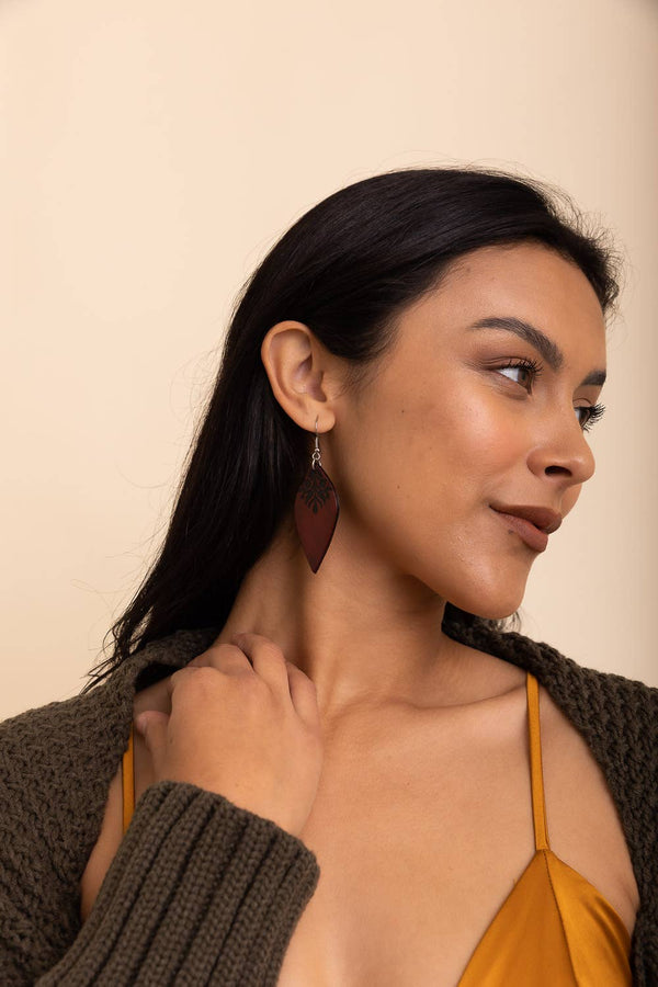 Artistic Leaf Pattern Leather Earrings