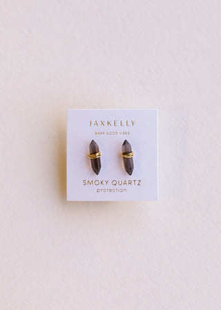 Mineral Point - Smoky Quartz - Gold Wire Wrapped Earrings