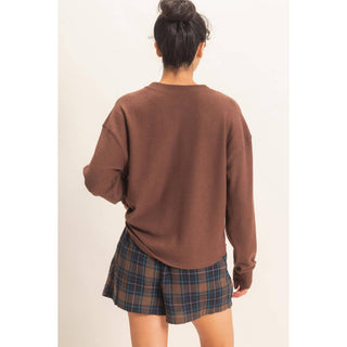 Bianca Brushed Waffle Henley Top - Rise and Redemption