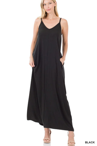 Black Jersey Maxi Dress with Pockets - Rise and Redemption