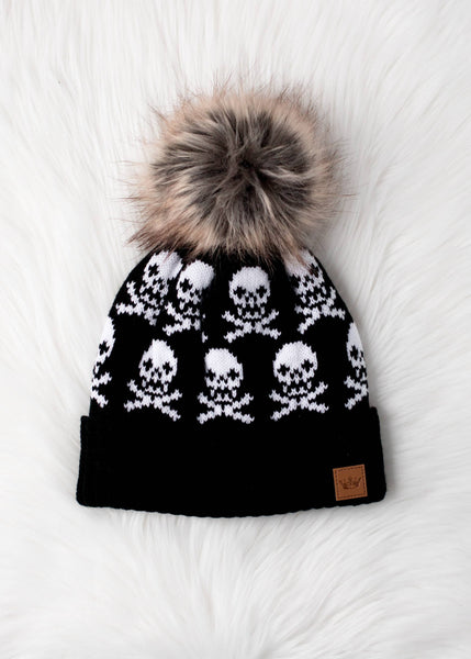 Black Skull Pattern Pom Hat - Rise and Redemption