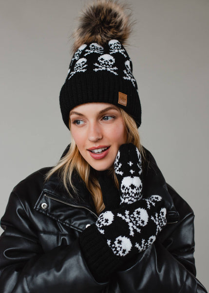 Black Skull Pattern Pom Hat - Rise and Redemption