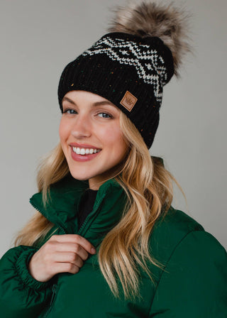 Black & Speckled Patterned Pom Hat - Rise and Redemption