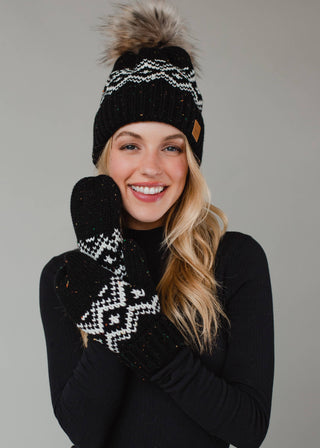 Black & Speckled Patterned Pom Hat - Rise and Redemption