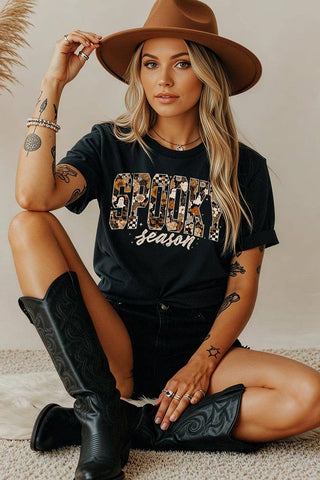 Black Spooky Season Halloween Graphic Heavy Cotton Tee - Rise and Redemption