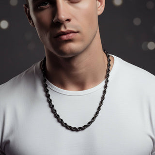 Black Stainless Steel Rope Chain Necklace - Rise and Redemption