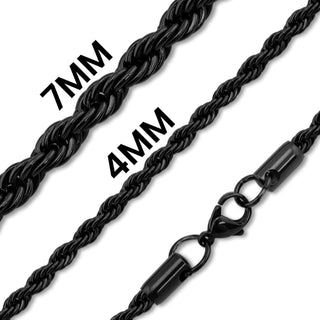 Black Stainless Steel Rope Chain Necklace - Rise and Redemption