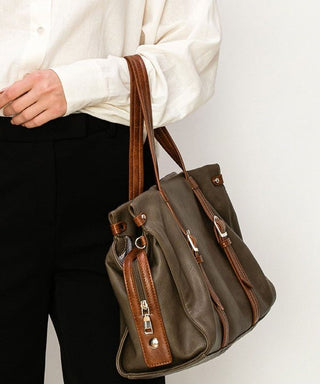 Black Two Tone Vegan Leather Satchel Bag - Rise and Redemption