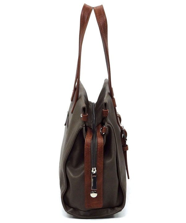 Black Two Tone Vegan Leather Satchel Bag - Rise and Redemption