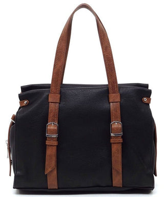 Black Two Tone Vegan Leather Satchel Bag - Rise and Redemption