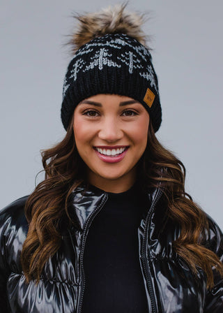 Black w/ Grey Winter Pattern Pom Hat - Rise and Redemption