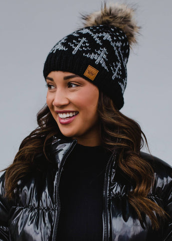 Black w/ Grey Winter Pattern Pom Hat - Rise and Redemption