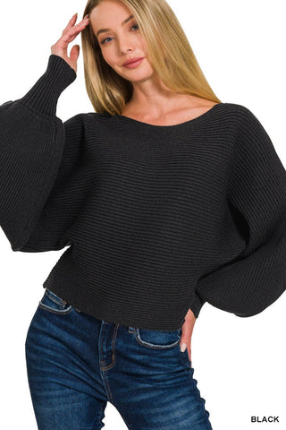 Boat neck balloon sleeve sweater - Rise and Redemption