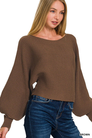 Boat neck balloon sleeve sweater - Rise and Redemption