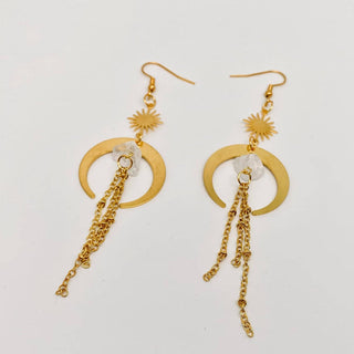 Bohemian Crescent Natural Stone Chain Tassel Earrings - Rise and Redemption