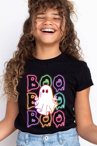 Boo Neon Halloween Ghost Kids Graphic T Shirts - Rise and Redemption