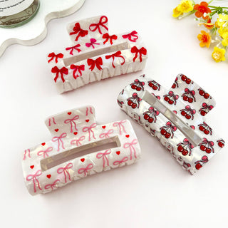 Bow Print Hollow Rectangle Hair Claw Clip - Rise and Redemption