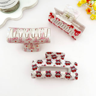 Bow Print Hollow Rectangle Hair Claw Clip - Rise and Redemption