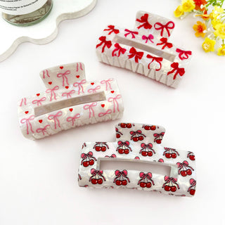 Bow Print Hollow Rectangle Hair Claw Clip - Rise and Redemption