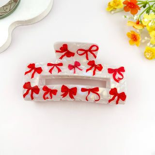 Bow Print Hollow Rectangle Hair Claw Clip - Rise and Redemption