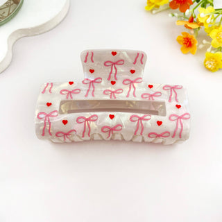 Bow Print Hollow Rectangle Hair Claw Clip - Rise and Redemption