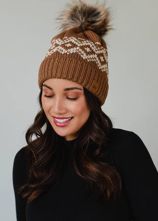 Brown & Speckled Patterned Pom Hat - Rise and Redemption