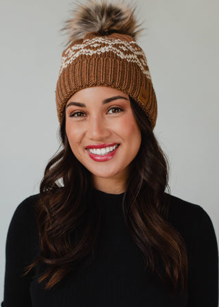 Brown & Speckled Patterned Pom Hat - Rise and Redemption