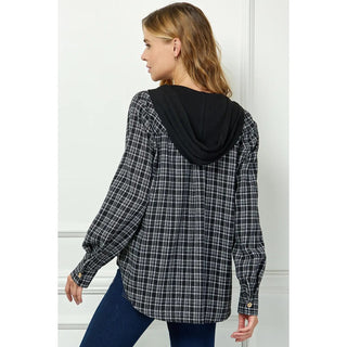 BUTTON-DOWN LONG SLEEVE HOODIES PLAID SHACKET - Rise and Redemption