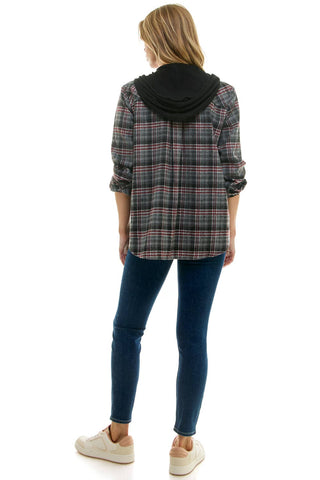 BUTTON-DOWN LONG SLEEVE HOODIES PLAID SHACKET - Rise and Redemption