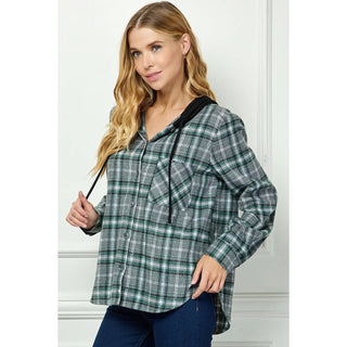 BUTTON-DOWN LONG SLEEVE HOODIES PLAID SHACKET - Rise and Redemption