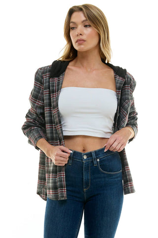BUTTON-DOWN LONG SLEEVE HOODIES PLAID SHACKET - Rise and Redemption