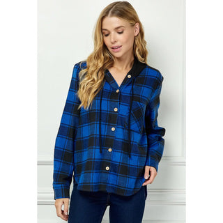 BUTTON-DOWN LONG SLEEVE HOODIES PLAID SHACKET - Rise and Redemption