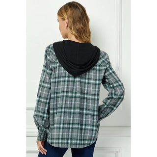 BUTTON-DOWN LONG SLEEVE HOODIES PLAID SHACKET - Rise and Redemption